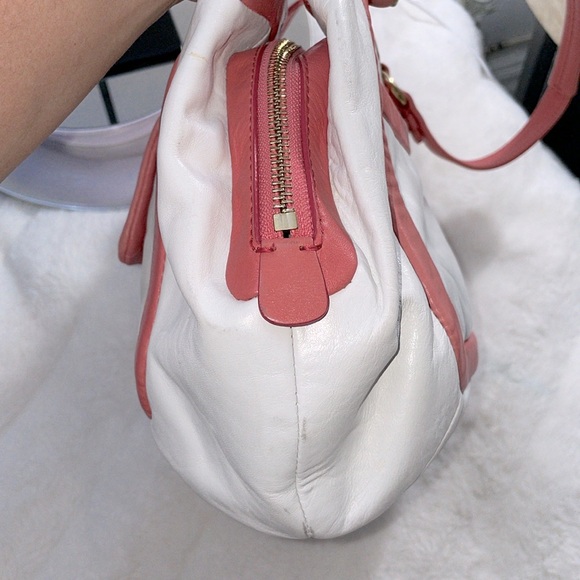 Coach Pink/White  Leather Cricket Satchel #13601 - Picture 5 of 16